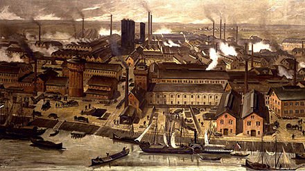 Ölgemälde mit Panorama Perspektive auf das BASF Werk aus dem Jahr 1881